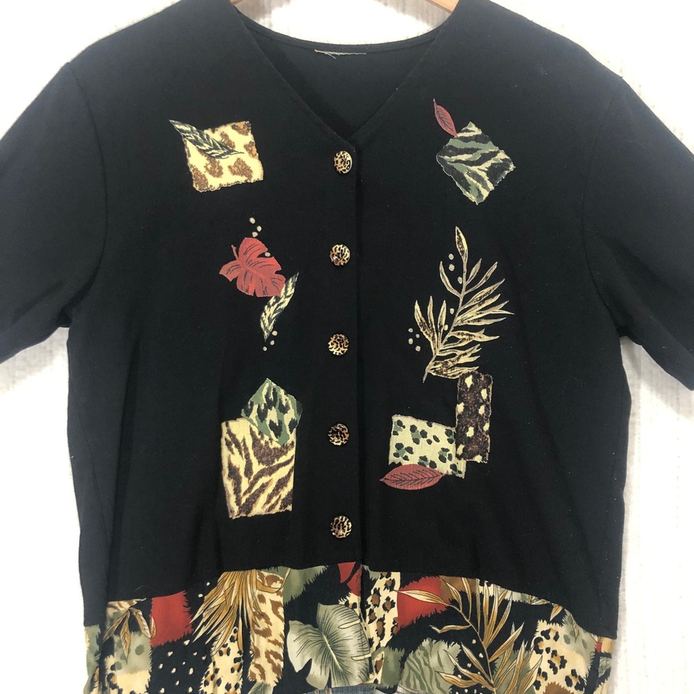Vintage‎ Teddi Button Down Top Short Sleeve Tropical Floral Print Shirt Size M
